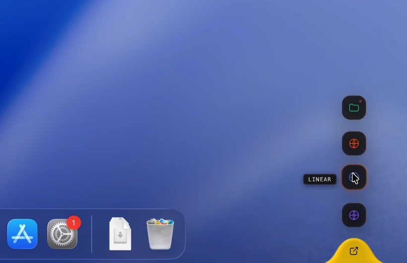Resources: a column of hotkey buttons for links, files and apps, one labelled Linear.